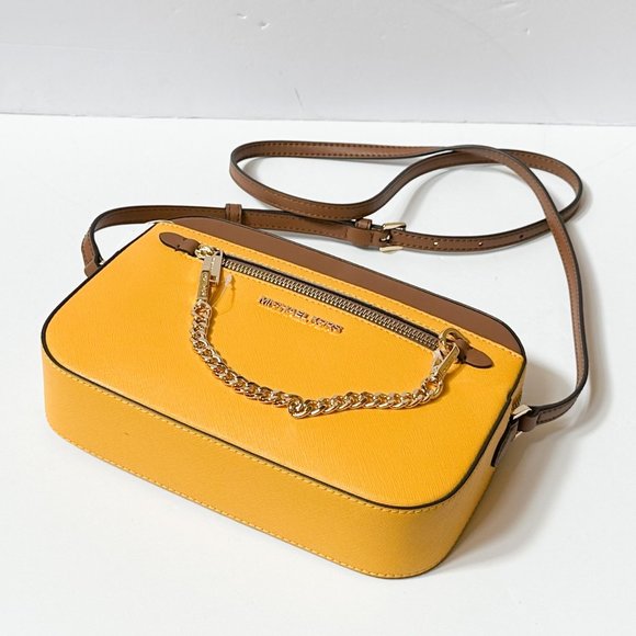 Michael Kors Jet Set East West Chain Shoulder Crossbody Bag Jasmine Yellow/Brown - Picture 6 of 9